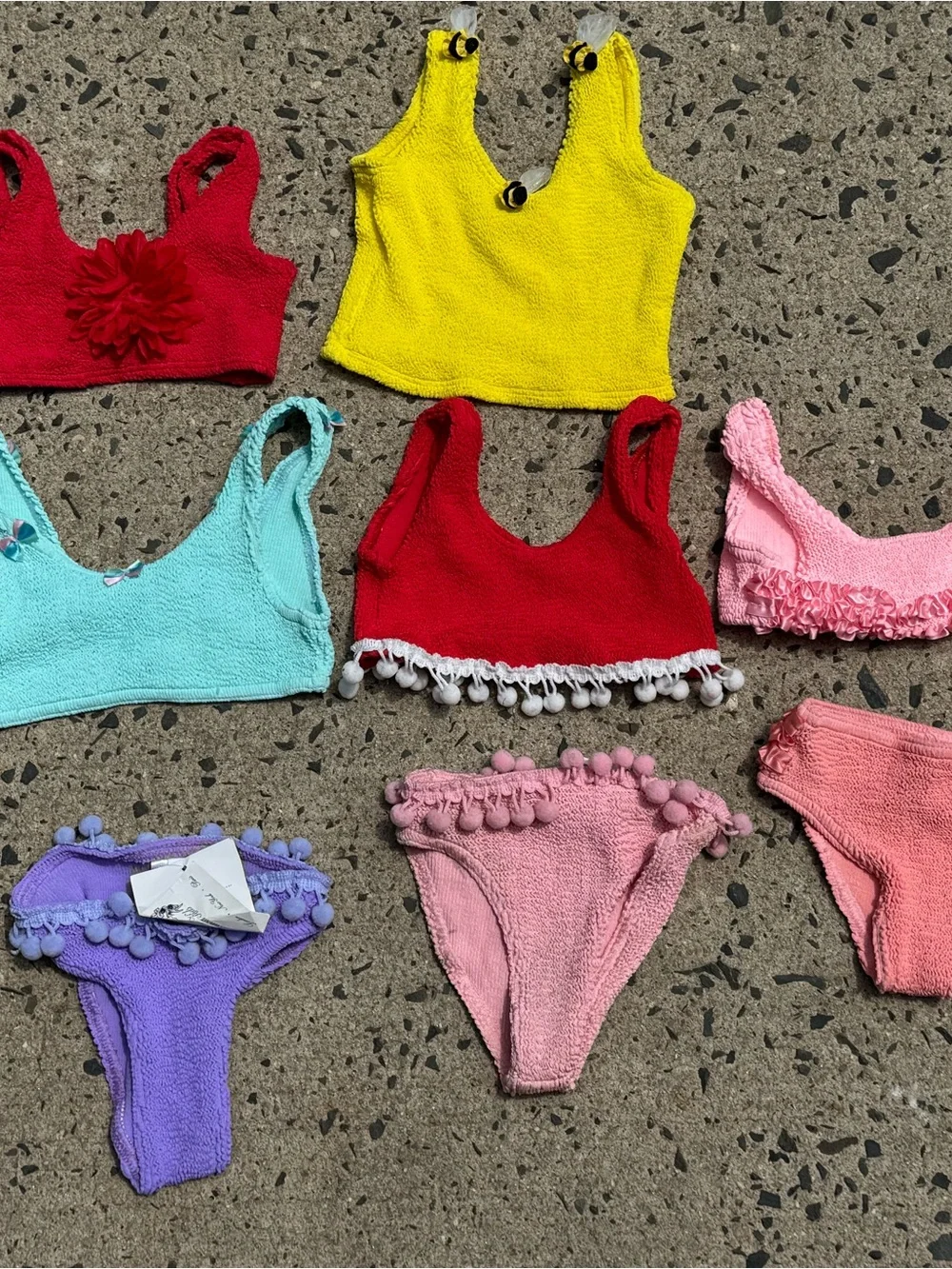 Hunza G Kids Mix-and-Match Swim Bikini Pieces in Yellow, Red, Aqua, Pink, Purple